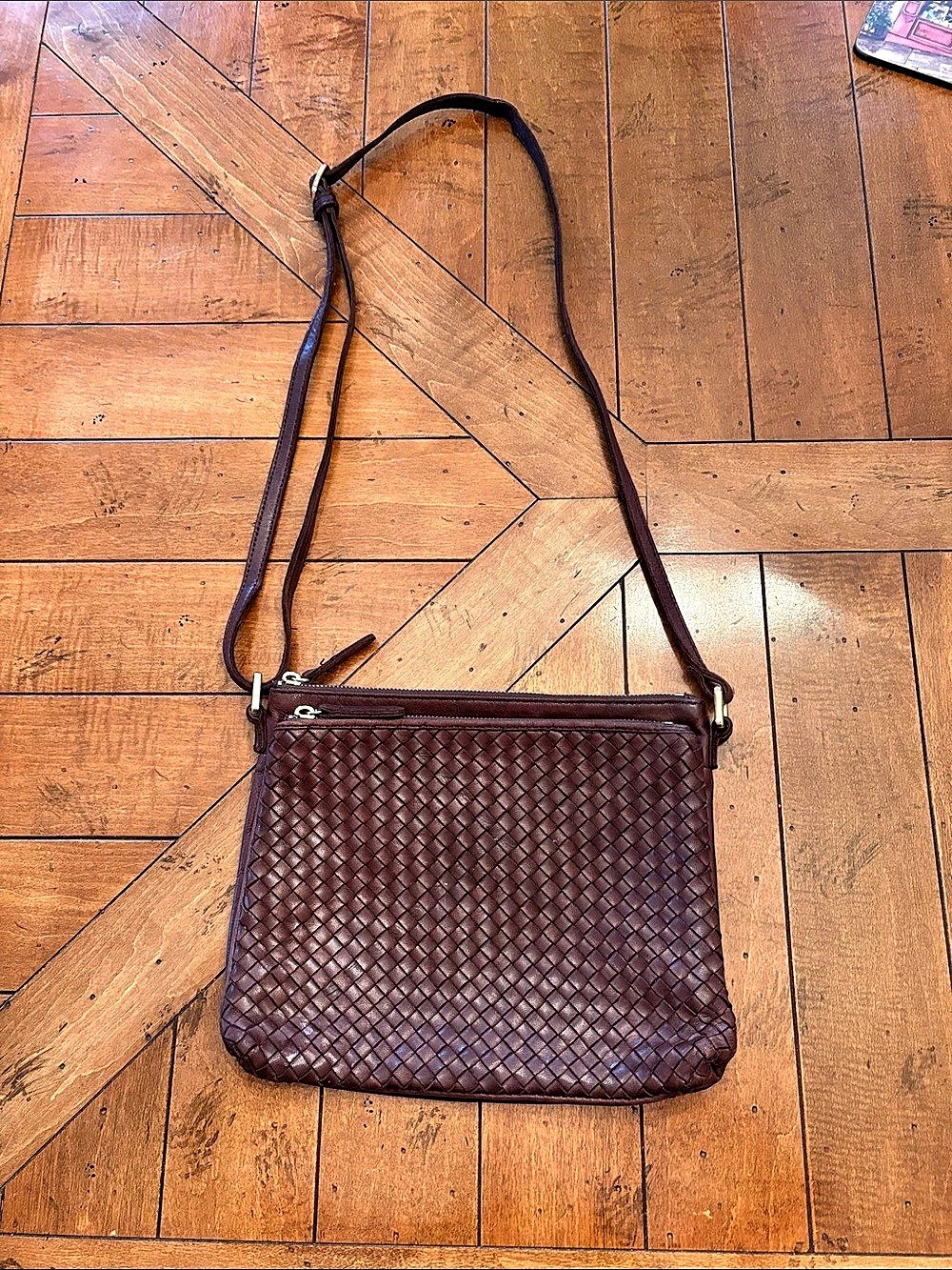 margot Woven Leather-Look Crossbody Bag in Brown